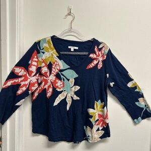 Deco Floral Print Navy Top